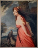 Early 20th C. Color Mezzotint, after G. Romney, “Lady Hamiton as Bacchante” by W. Henderson