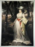 Early 20th C. Color Mezzotint, Lady In White Satin by A. Gaymard