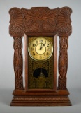 Antique E. Ingraham Co. Bristol Gingerbread Pressed Oak Shelf Clock