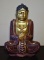 Indonesian Carved Wood Buddha, Painted Red, Gold & Black