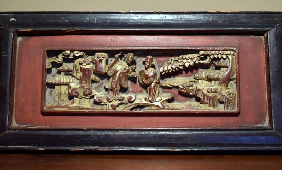 Antique Chinese Carved Giltwood Panel