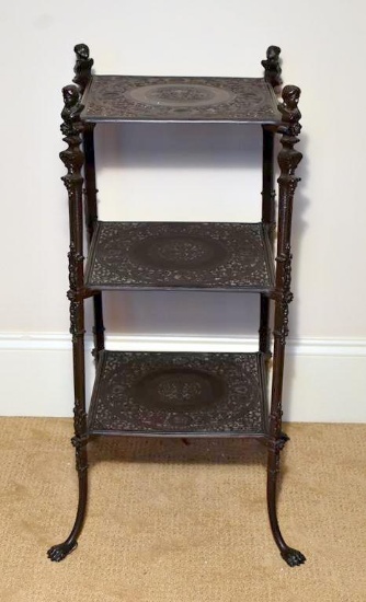 Antique Black Metal Stand with Head Finials & Paw Feet