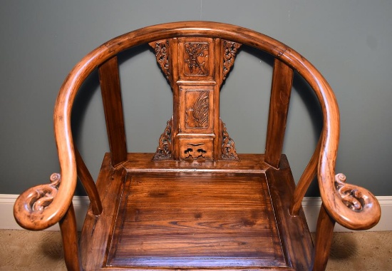 Antique Chinese Hand Carved Oak Chair