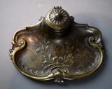 Antique Bronze Inkstand with Porcelain Inkpot