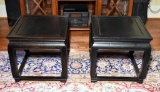 Pair of Dark Finish Chinese Chippendale Style Teak Tables