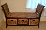 Contemporary Wicker Window Seat with Wicker Storage Baskets