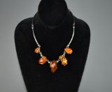 Sterling Silver & Amber Necklace, 18”