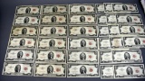 Lot of Thirty-Four $2 US Notes 1953 & 1963 Series, Some Consecutive Serials, Some EF-AU Cond.