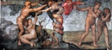 Michelangelo's Adam and Eve, Sistine Chapel Lithograph, Framed