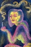 Unsigned Small Pastel, Smoking Lady, Framed