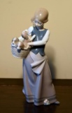 Lladro Girl With Basket of Puppies