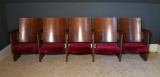 Antique Wooden Theater Seats (5), Burgundy Velvet Cushioned Seats