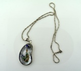 Sterling Silver Necklace with Sterling & Art Glass Pendant, 21” Necklace & 2.75” Pendant