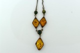 Sterling Silver & Amber Necklace, 18”