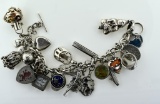 Heavy Sterling Silver Charm Bracelet with 23 Charms, 7”