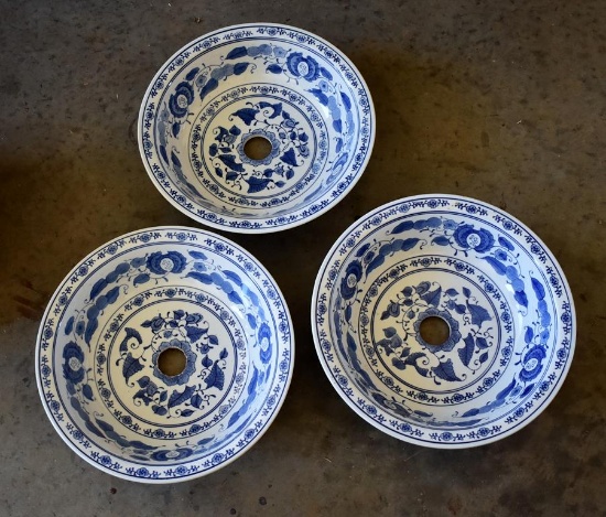 Porcelain Sink Bowls w/ Blue Design