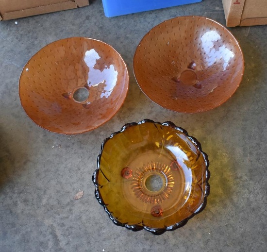 Lot of 3 Amber Glass Sink Bowls