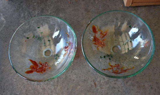 2 Glass Sink Bowls w/ Koi Designs