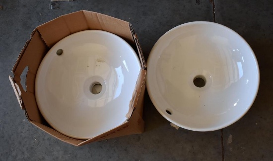 2 White Porcelain Sink Bowls