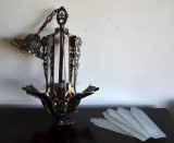 Small Metal Chandelier with Etched Glass Panels