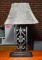 Fine Metal Contemporary Grillwork Table Lamp with Leather Shade