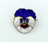 Vintage Scandinavian Sterling Silver Enameled Orchid Blossom Pin, 1” H