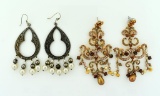 Two Pairs of Fancy Costume Jewelry Earrings