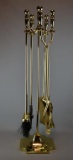 Set of 4 Brass Fireplace Tools with Stand