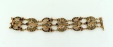 Antique 10K Yellow Gold King Tut Egyptian Revival Bracelet with Sapphires, Emeralds & Rubies, 7.25”