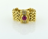 Unique Vintage 14K Yellow Gold, Ruby and Diamond Ring, Size 6.5