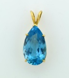 Vintage Large Blue Topaz Stone Pendant Mounted in 14K Yellow Gold