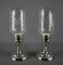 Pair of Arrowhead Weighted Sterling Silver Base Hurricane Lamps with Etched Crystal Shades