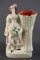 Antique C.1840-45 Staffordshire Pearlware Flatback Figural Vase, Peasant Girl with Wheatsheaf, 14” H