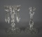 Vintage Pair of Etched Elegant Glass Candlesticks, One Has Bobeche with Hanging Prisms