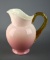 Unique Hand Made Peach Blow Art Glass Pitcher with Applied Amber Glass Handle