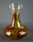 Vintage Cranberry & Gilt Flashed Glass Carafe, Hand Made in Romania