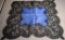 Beautiful Antique Black Lace Table Cover with Blue Silk Center