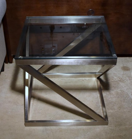 Attractive Modern Design Brushed Chrome & Glass End / Side Table, Lots 10-12 Design Match