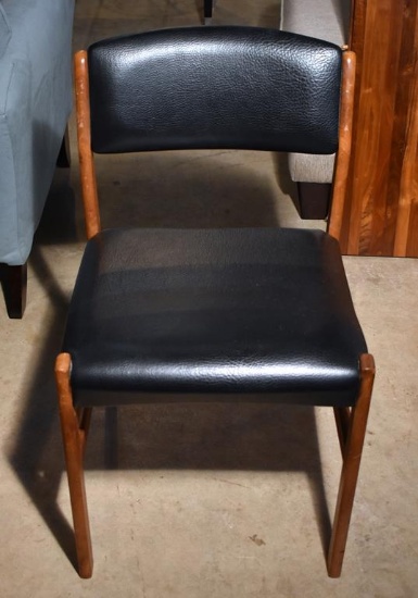 Single Vintage Mid-Century Modern Dining Chair, Black Leather Seat & Back, Matches Lot 2