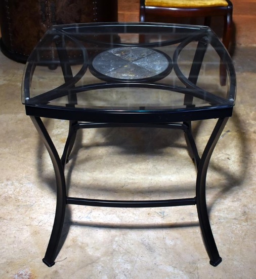 Fine Contemporary Black Metal, Glass & Ceramic Tile Nightstand / Side Table, Lots 43 & 44 Match