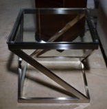 Attractive Modern Design Brushed Chrome & Glass End / Side Table, Lots 10-12 Design Match