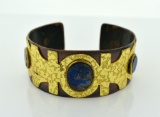 Vintage Gomez Chile Copper Brass & Lapis Lazuli Cuff Bracelet