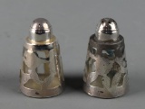 Pair of Mexican Sterling Silver Mounted Glass Salt / Pepper Shakers