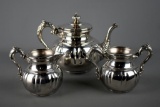 Vintage Apollo Silver Co 3 Pc. Silver Plate Set: Teapot, Open Sugar, Creamer