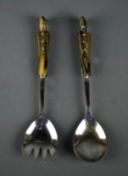 Inlaid Carved Bone Salad Serving Set, Tropical Bird Motif