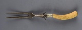 Old Carved Bone Handle Meat Carving Fork