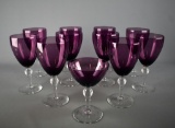 Set of 10 Amethyst Glass Goblets, 7” H, Plus 1 Additional 5.25” H Goblet