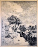 Power O'Malley (Irish, 1877-1946) Village Genre, Etching, Signed Lower Right