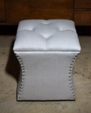 Stylish Contemporary Neutral Upholstered Storage Stool with Nailhead Trim