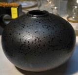 Round Black Handcrafted Stoneware Vase (matches Lot 261)